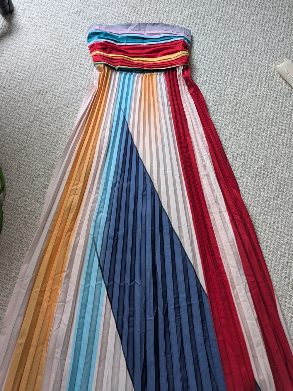 Strapless Multi-Color Pleated Maxi Dress
